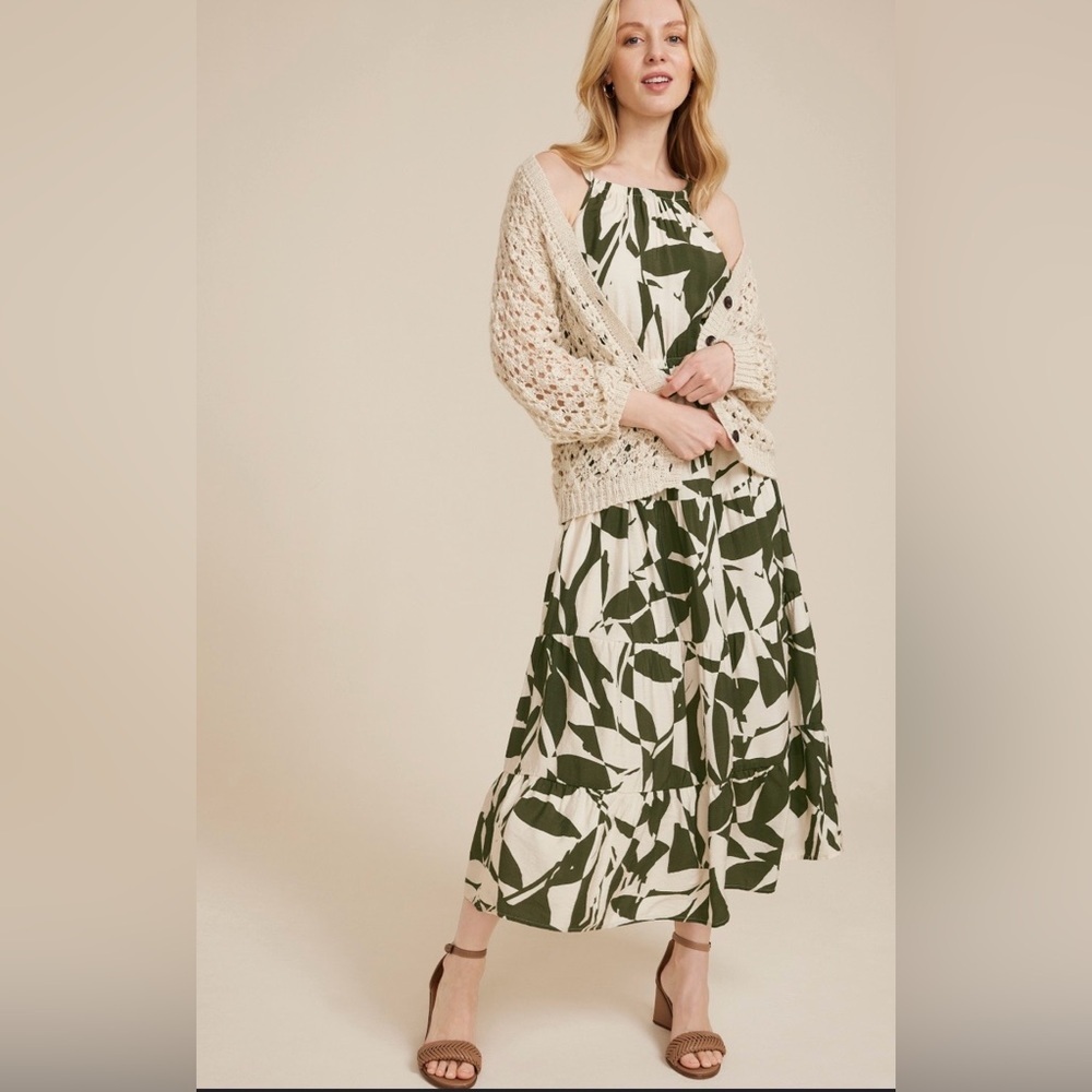 Maurices Hunter Green & Cream Sleeveless Halter Cutout Maxi Dress Large